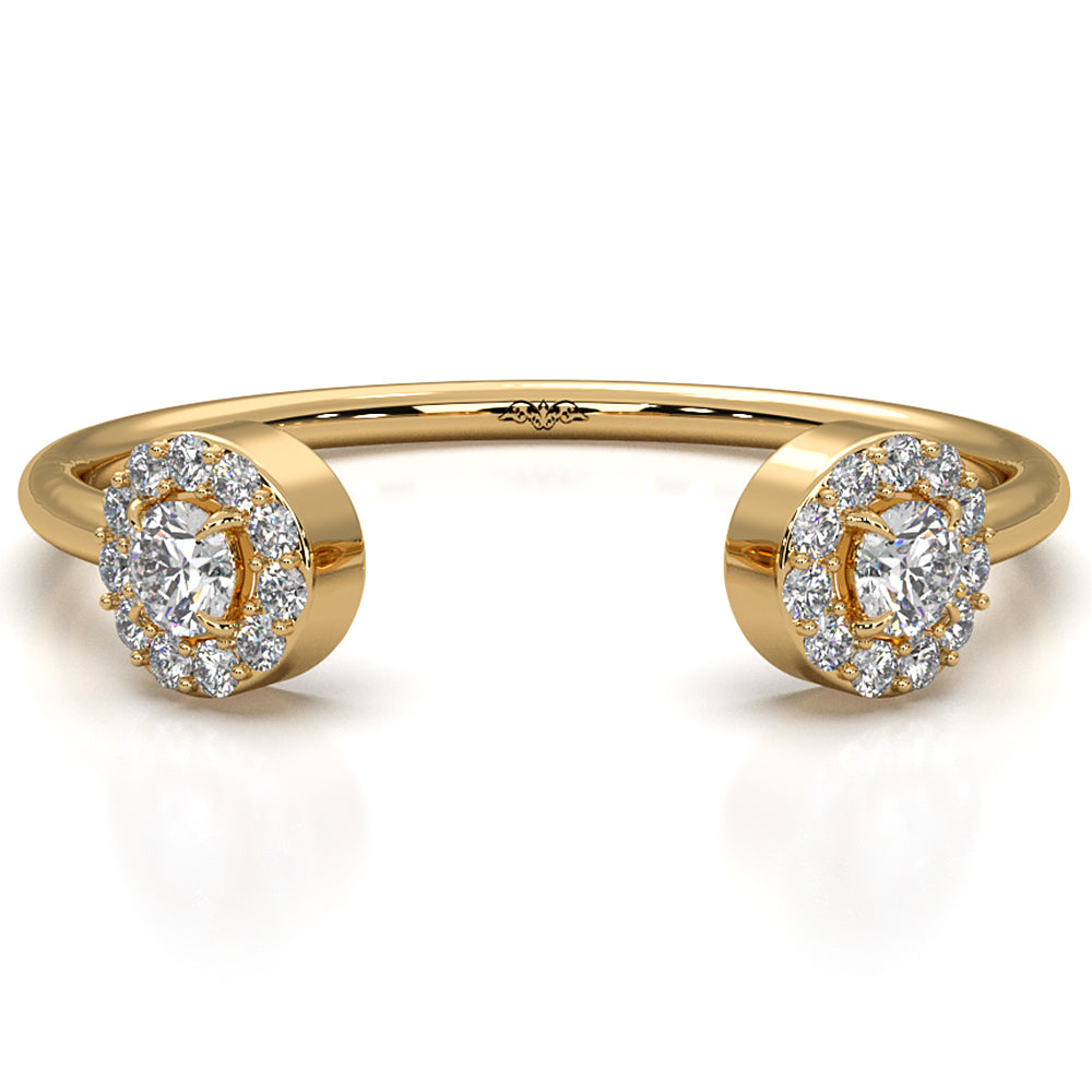 Women's Thin Round Lab Diamond Open Cuff Fashion Ring 0.14ctw.